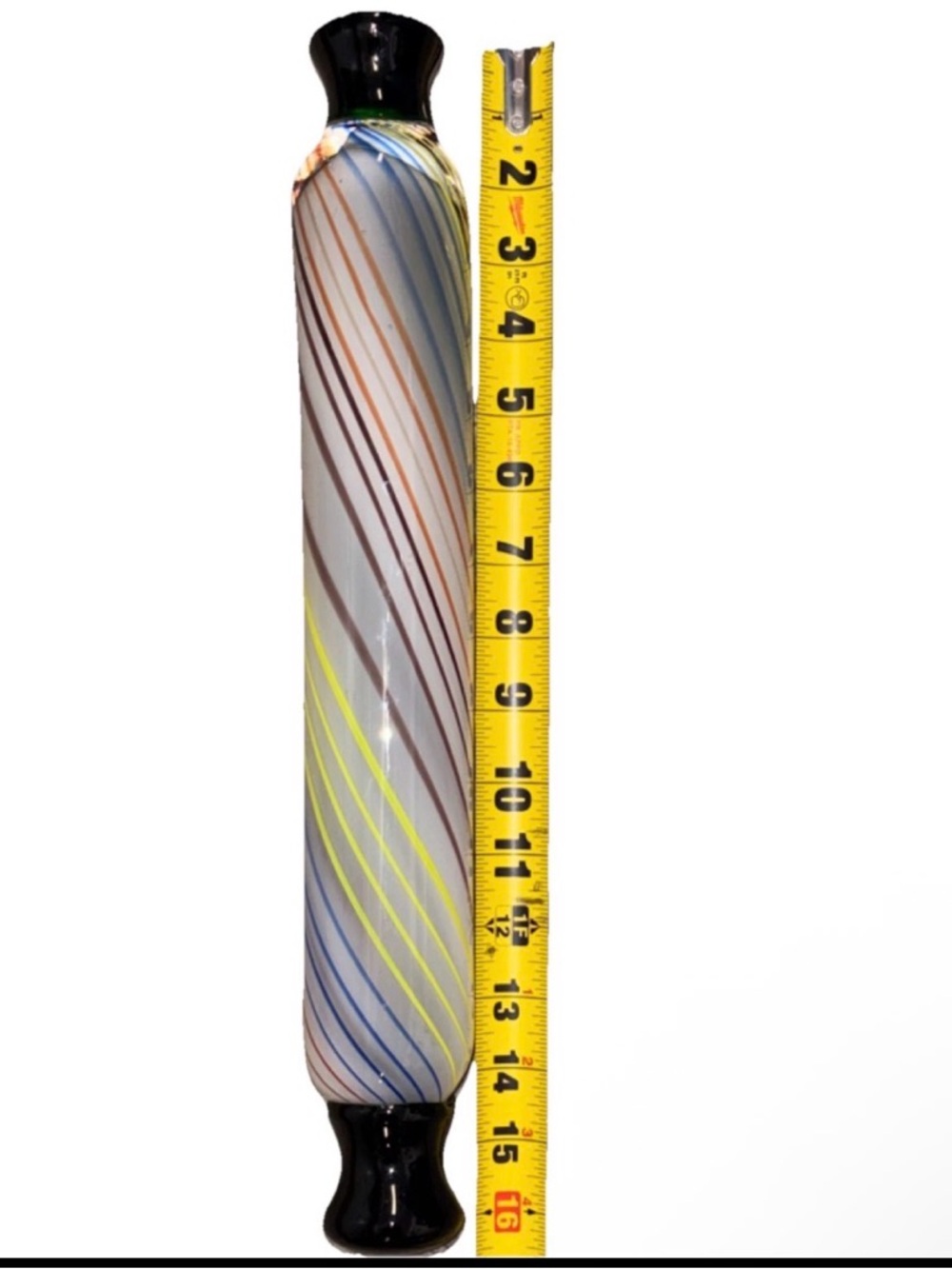 Handblown Glass Rolling Pin  with Multicolor Swirl - Picture 2 of 7